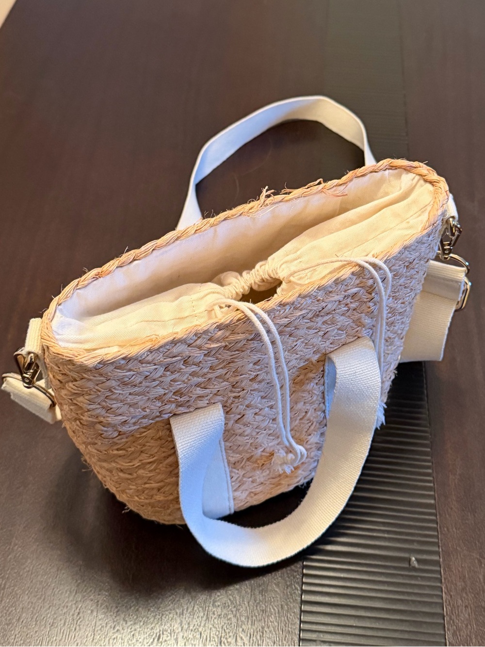 NWT J.Crew Factory Raffia Straw Mini Tote Bag Summer Beach Handle and Strap - Picture 10 of 14
